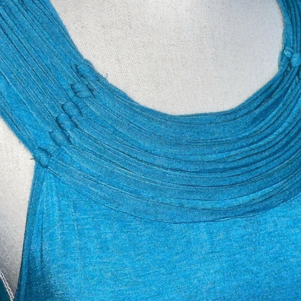 Max Edition Pleated Halter Neck Swing Top Teal Blue Polished Jersey Knit Large - Picture 13 of 13